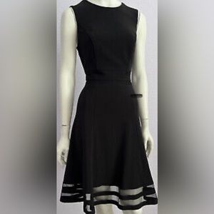 White House Black Market Sleeveless Mesh Inset Fit-And-Flare Black Dress
